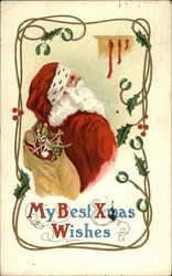 My Best Wishes - Santa with Bag of Toys Postcard