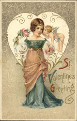 St. Valentine's Greeting - With Victorian Woman and Cupid St. Valentine's Greeting - With Victorian Woman and Cupid