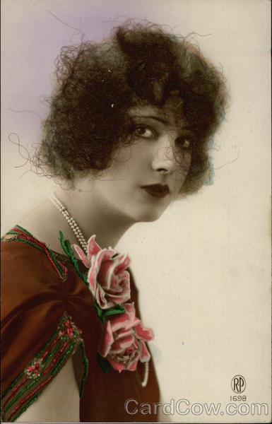 Portrait of Woman Wearing Pearl Necklace Art Deco