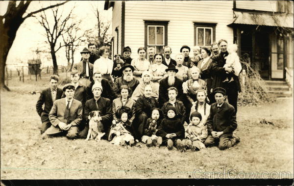 Group photo of the Pelton and Shultis families in the early 20th century Reedsburg Wisconsin