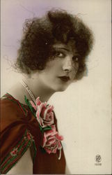 Portrait of Woman Wearing Pearl Necklace Postcard
