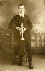 Studio Portrait - Man with Trumpet Postcard