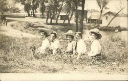 The camping crowd near cottage Postcard