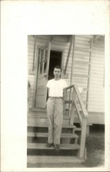 Soldier on Barracks Steps Oklahoma Postcard Postcard