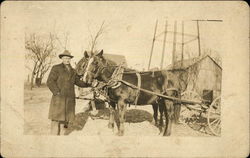 Photograph of "Tink" Leathers and his horses Postcard