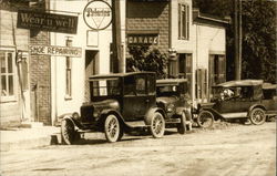 Model T Cars, Garage, Advertising Signs Postcard