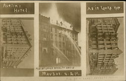Aveline Hotel and Fire May 3rd 1908 Postcard