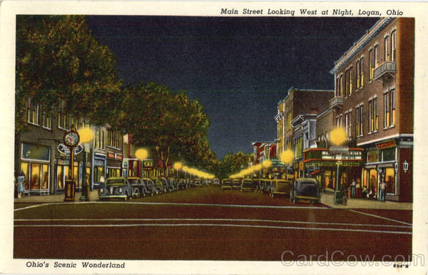 Main Street Looking West At Night Logan Ohio