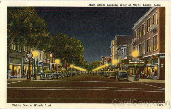 Main Street Looking West At Night Logan Ohio