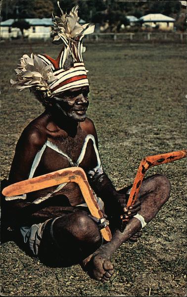 Australian Aboriginal With Boomerangs
