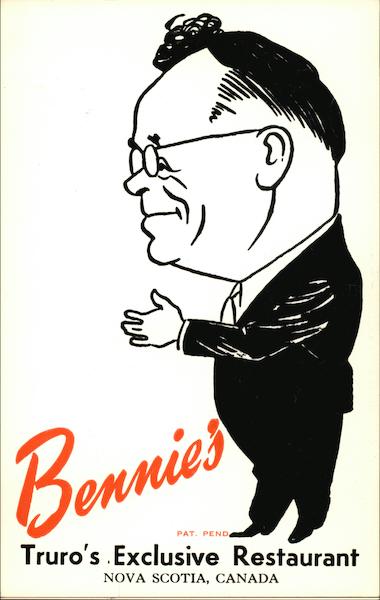 Bennie's - Truro's Exclusive Restaurant NS Canada SPECIALTY PRINTRS LTD-TRURO, N. S.