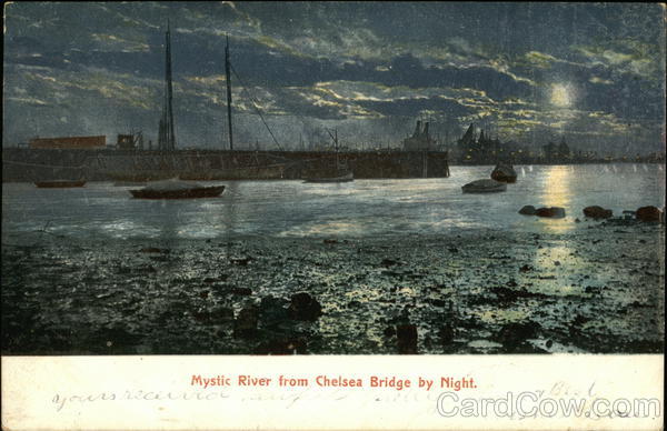 Mystic River from Chelsea Bridge at Night Massachusetts