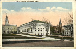Street View of Library Square Springfield, MA Postcard Postcard Postcard
