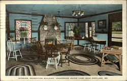 Interior, Recreation Building, Underwood Motor Camp Postcard