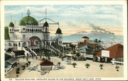 Saltair Pavilion, Antelope Island in the Distance Postcard
