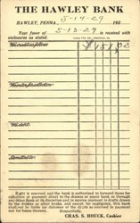 Receipt from The Hawley Bank Postcard