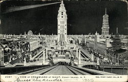 View of Dreamland at Night, Coney Island Postcard