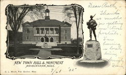 New Town Hall and Monument Ashburnham, MA Postcard Postcard Postcard