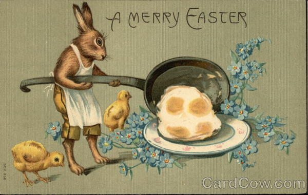 Easter Bunny Frying Eggs with Chicks With Bunnies