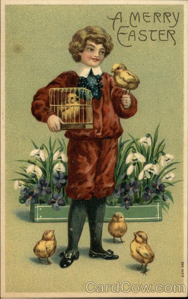 Boy with Chicks and Flowers