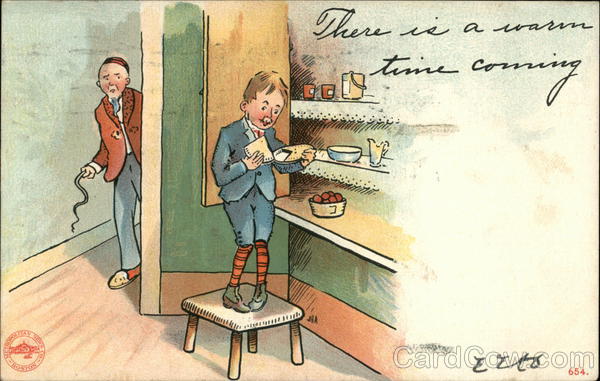 Boy Eating Pie in Pantry about to be Whipped Comic, Funny