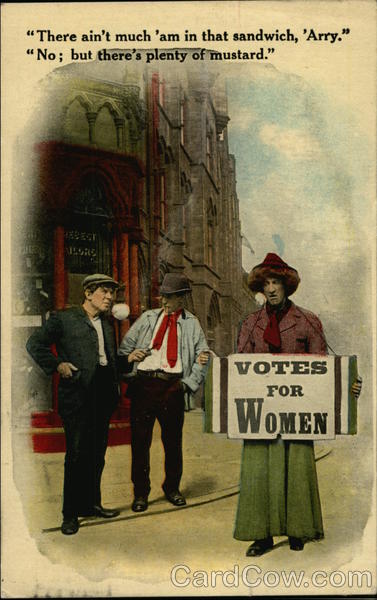 Men Mocking Women's Suffrage Protestor