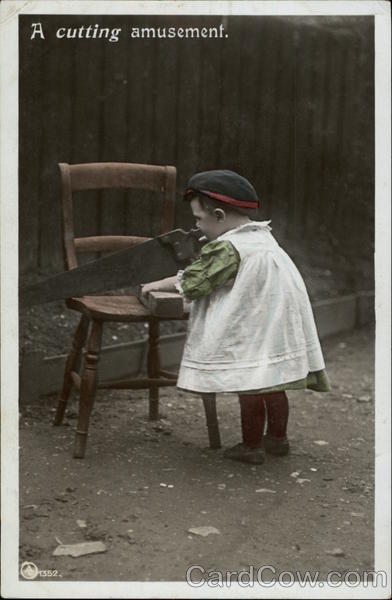 Boy with Handsaw - A cutting amusement Children