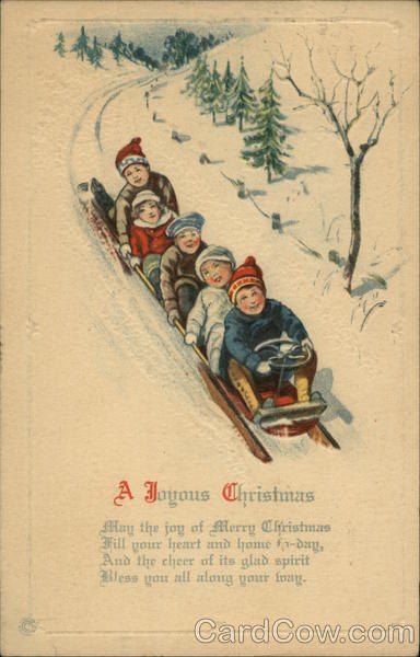 A Joyous Christmas Children on a Sleigh