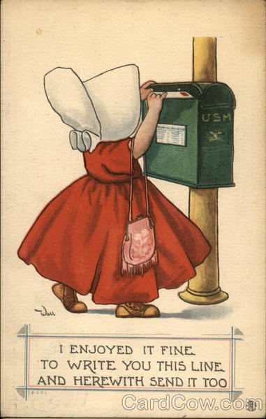 Girl with Bonnet and Purse Mailing Letter Bernhardt Wall