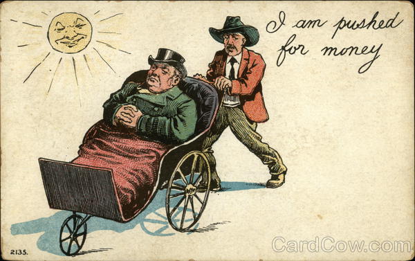 Large Man Being Pushed in Cart Comic, Funny
