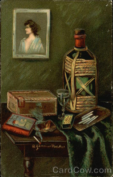 Still Life with Wine Jug, Cigarettes, Portrait Art