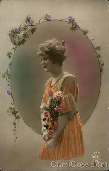 A lady with bouquet of roses Women