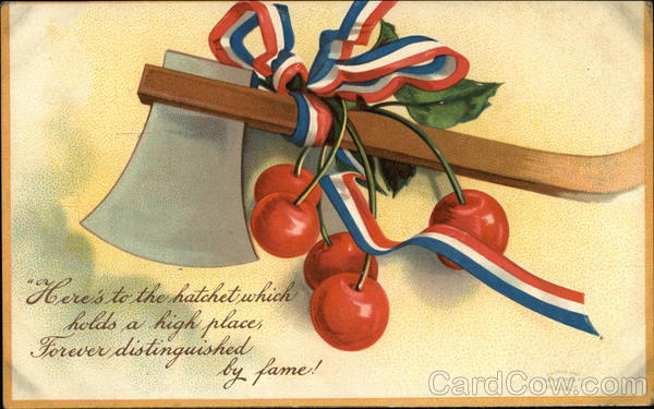 Hatchet with Cherries and Patriotic Ribbon