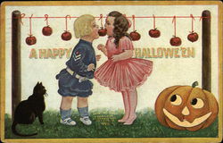 A Happy Halloween - Children Bobbing Apples Postcard