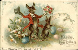 Two Rabbits with Flowers and Easter Eggs Two Rabbits with Flowers and Easter Eggs