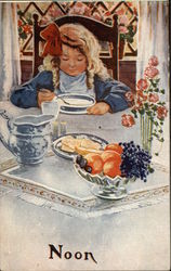 Noon- Girl Eating Soup at Elegant Table Girls Postcard Postcard Postcard