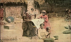 Syrian Family with Singer Sewing Machine Postcard