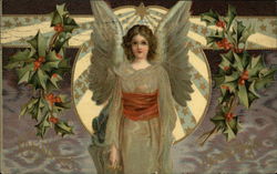 Winged Angel with Holly Sprigs Postcard