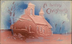 Raised Design of Church in Winter Christmas Postcard Postcard Postcard