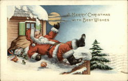 Santa Slipped and Fell in the Snow on a Roof Postcard