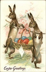 Easter Greetings - 2 Rabbits with Easter Basket Easter Greetings - 2 Rabbits with Easter Basket
