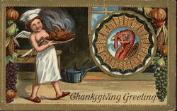 Angel Carrying Cooked Turkey, Festive Border Angel Carrying Cooked Turkey, Festive Border