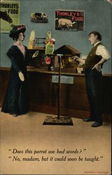 Man, Woman, and Parrot Postcard