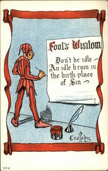 Fool Painting Words of Wisdom on Sign Comic, Funny Postcard Postcard Postcard