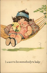 I want to be somebody's baby - Girl in Hammock with Fan Children Postcard Postcard Postcard