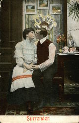 Couple Sitting on Bench About to Kiss Postcard