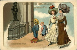 Two Boys Peeing Back at Peeing Statue Postcard