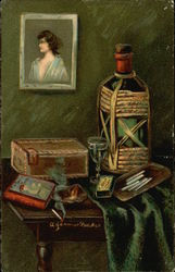 Still Life with Wine Jug, Cigarettes, Portrait Postcard
