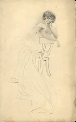 Sketch of a woman sitting on a chair Postcard