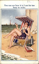 Woman Lounging on Beach with Candy, Drinks Woman Lounging on Beach with Candy, Drinks